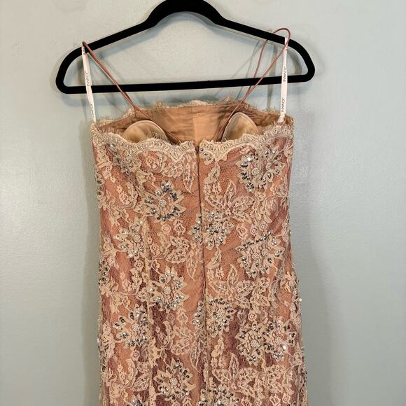 Jovani Floral Lace Evening Ball Gown Dress Prom Formal Sequin Beaded 12 Beige - Picture 4 of 14